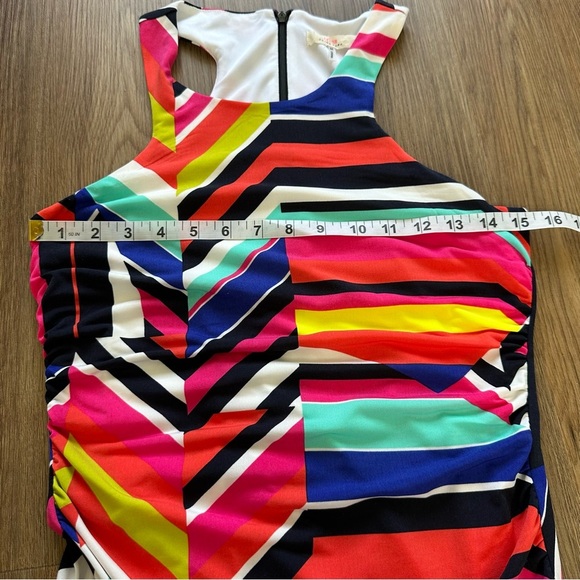 Trina Turk Amaya Colorful Print Bodycon Mini Dress Medium Ruched Sleeveless - Picture 11 of 12